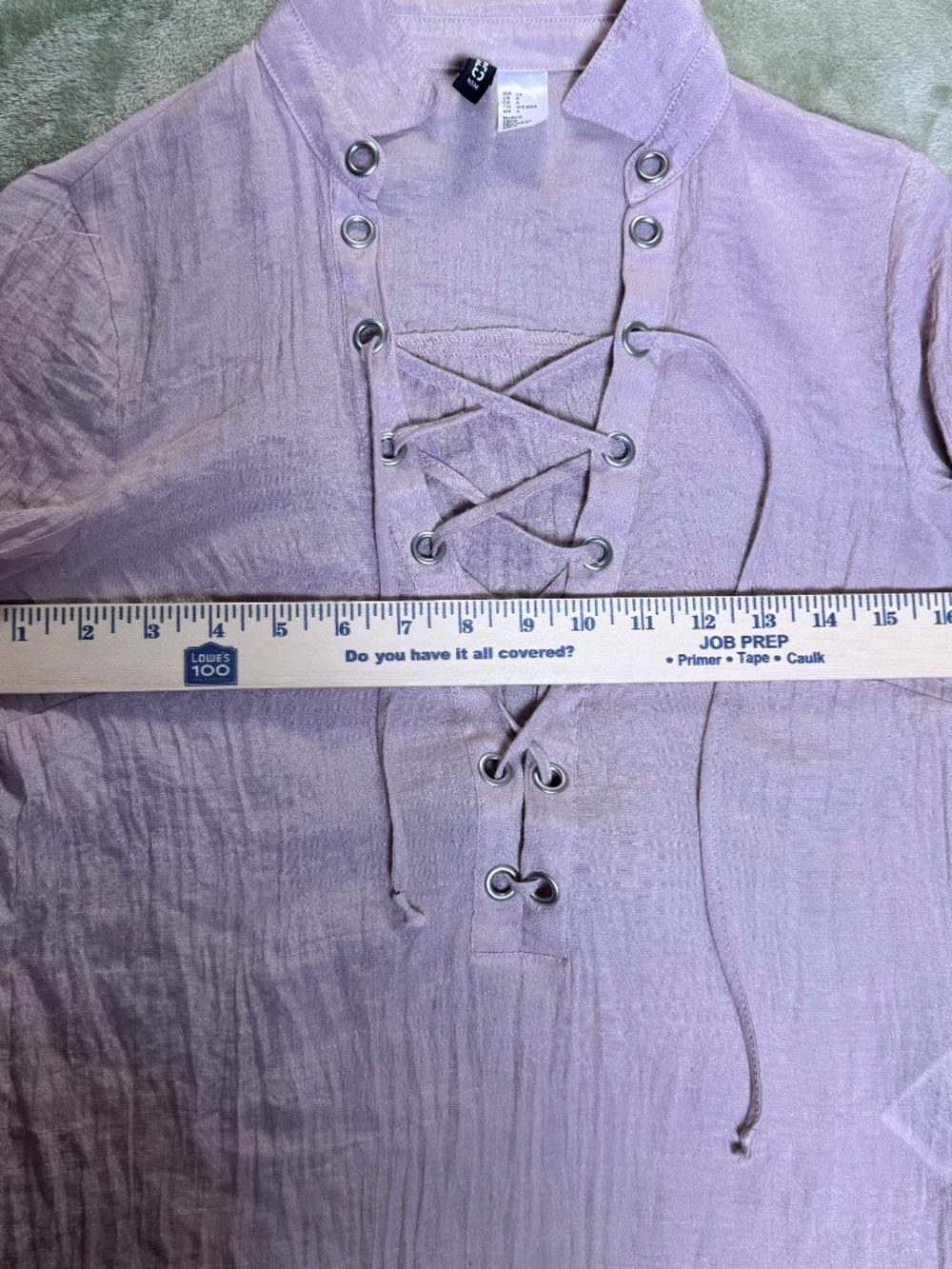 H&M Lace Up Grommet Front Blouse Long Sleeve Crinkled Boho Festival Top - Picture 5 of 8